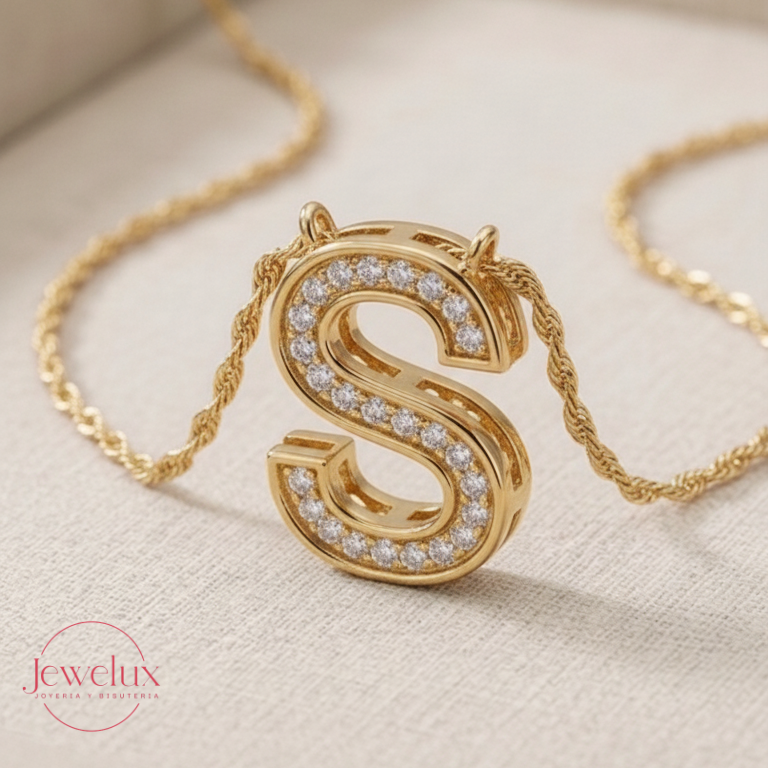 Jewelux Collar con Inicial de Letra Dorado Ajustable