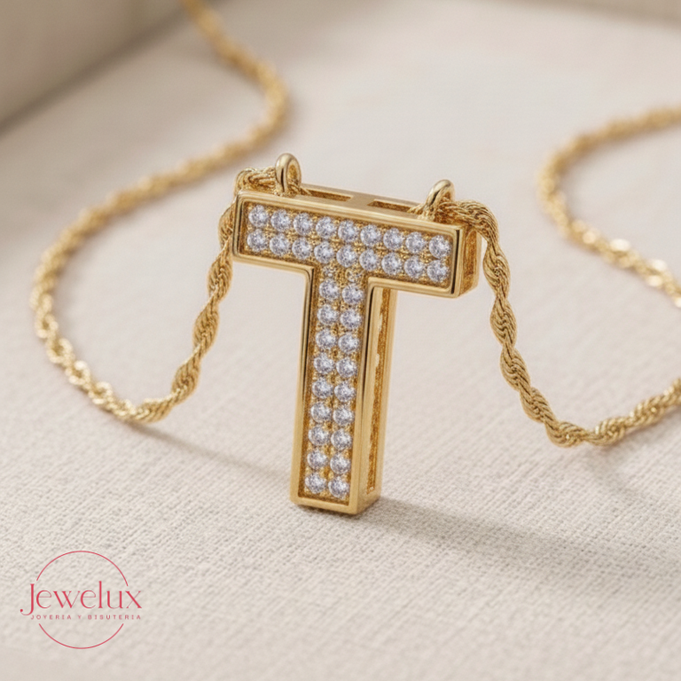 Jewelux Collar con Inicial de Letra Dorado Ajustable