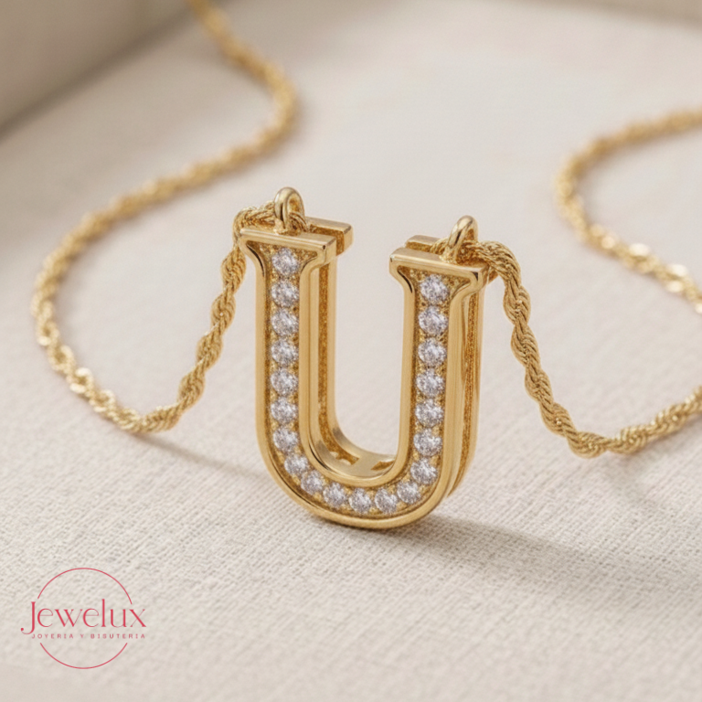 Jewelux Collar con Inicial de Letra Dorado Ajustable