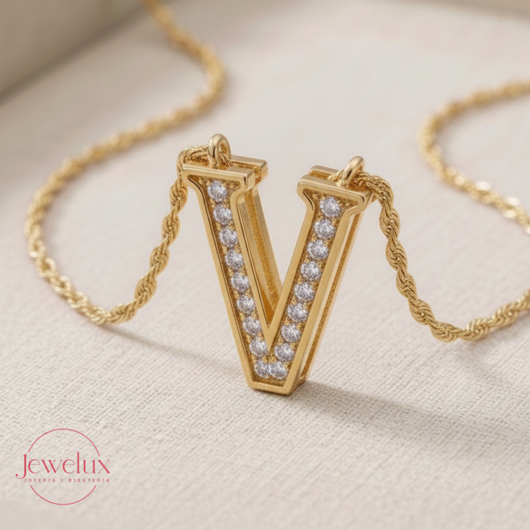 Jewelux Collar con Inicial de Letra Dorado Ajustable