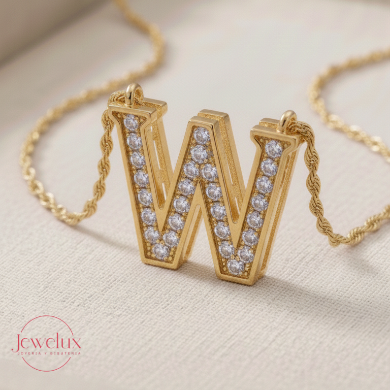 Jewelux Collar con Inicial de Letra Dorado Ajustable