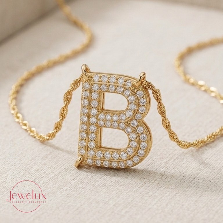 Jewelux Collar con Inicial de Letra Dorado Ajustable