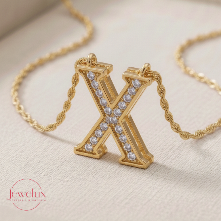 Jewelux Collar con Inicial de Letra Dorado Ajustable