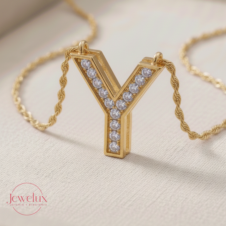 Jewelux Collar con Inicial de Letra Dorado Ajustable