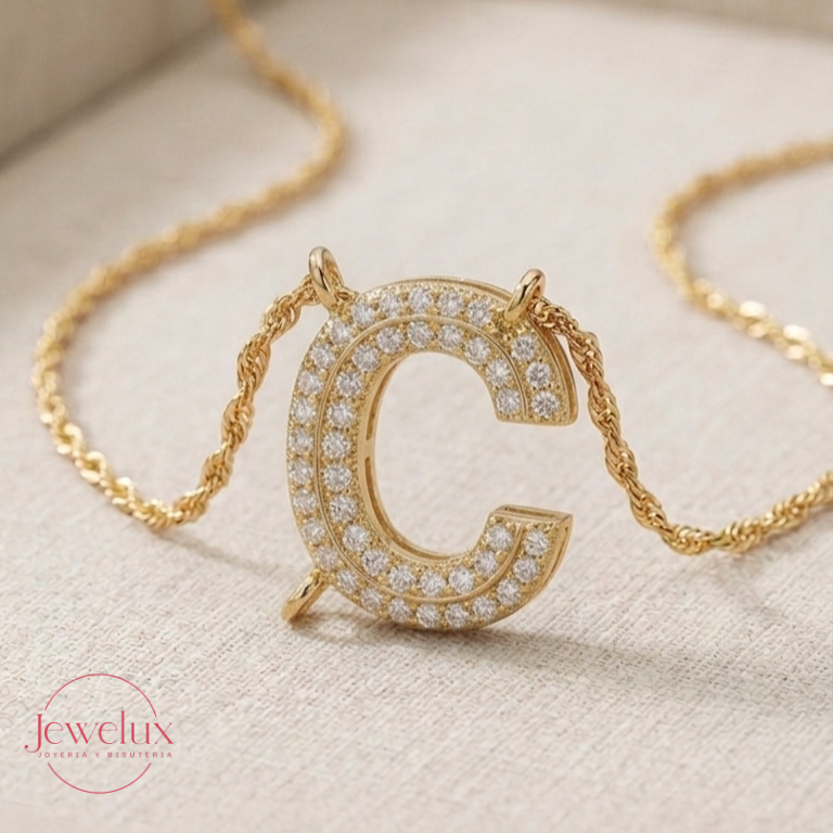 Jewelux Collar con Inicial de Letra Dorado Ajustable